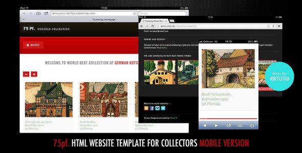 75 PF–Collector's HTML Template. Mobile Version. Mobile