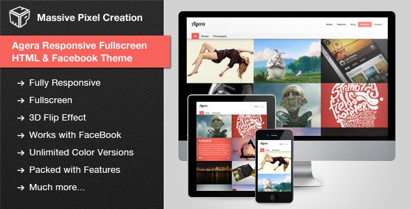 Agera Responsive Fullscreen HTML / Facebook Theme Template