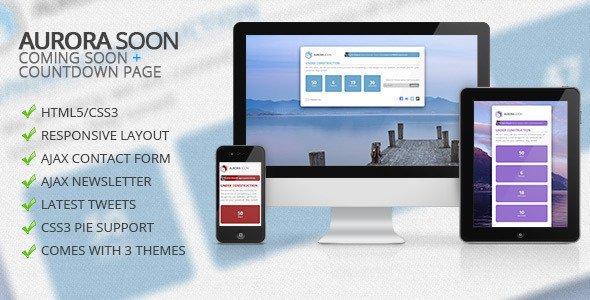 Aurora Soon - Coming Soon / Countdown Page Template Specialty Page