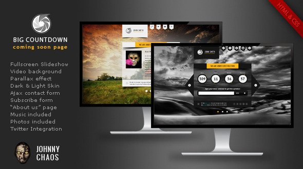BIG Countdown - Fullscreen Coming Soon Page Template Specialty Page