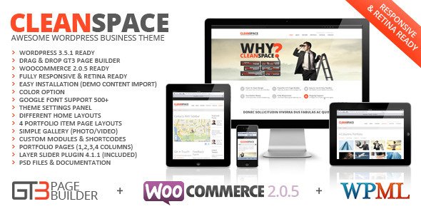 CleanSpace Retina Ready Business WP Theme WordPress Corporate