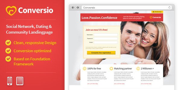 Conversio - Responsive Social & Dating Landingpage