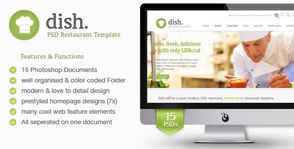 Dish Multipurpose PSD Restaurant Template Entertainment