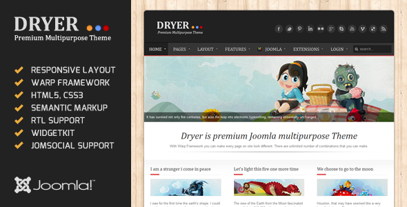 Dryer - Responsive JomSocial Ready Joomla Template Blog/Magazine