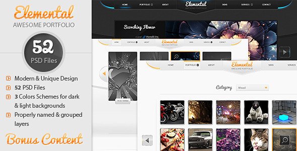 Elemental - Modern Portfolio PSD Template Creative