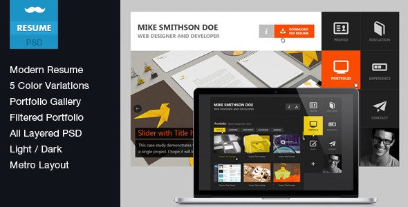 Flat Resume - Virtual Business Card PSD Personal