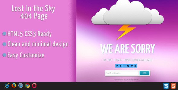 Lost In Sky 404 page Error Template Specialty Page