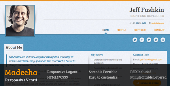 Madeeha - Responsive Vcard Template Personal