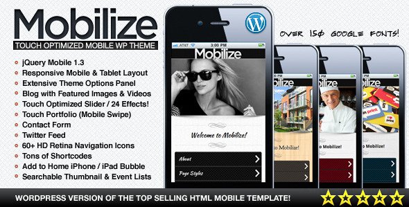 Mobilize - jQuery Mobile WordPress Theme Mobile