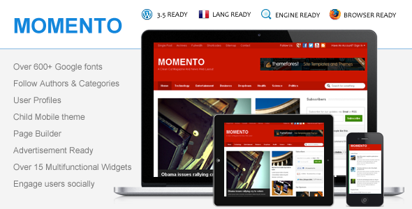Momento - News/Magazine/Blog wordpress theme Blog/Magazine