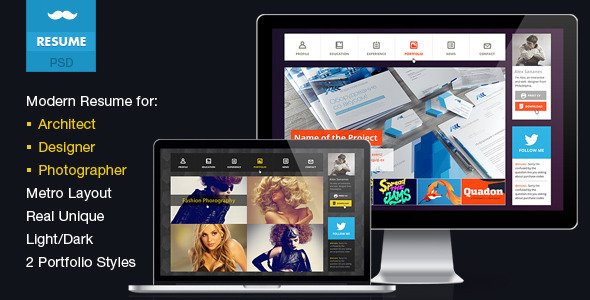 Mustache -Professional vCard Resume PSD Personal