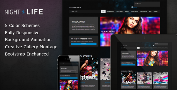 Night Life Bootstrap Responsive Dark Template Entertainment