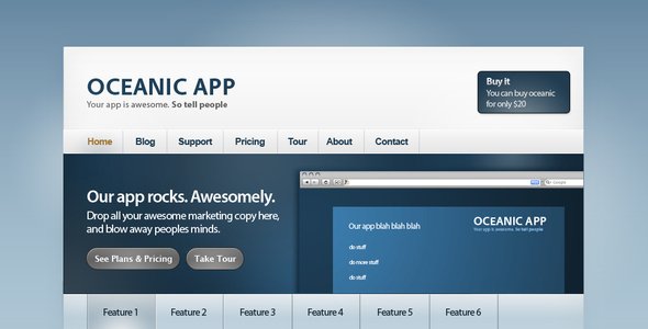 Oceanic: Web app site Technology PSDTemplates
