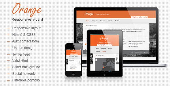Orange Responsive V-card Template Personal