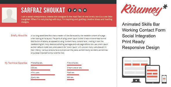 Responsive HTML5 CSS3 Resume Template - Risumey Specialty Page