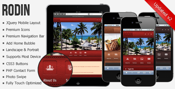 Rodin jQuery Mobile Web Theme Template Mobile
