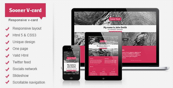 Sooner V-card Responsive One Page V-card Template Personal