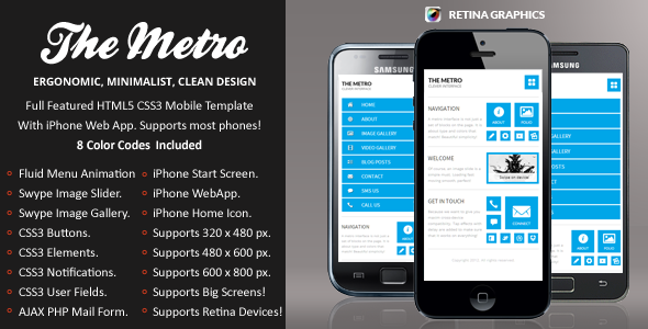 The Metro Mobile Retina | HTML5 & CSS3 And iWebApp Template
