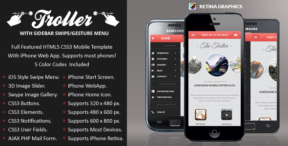 Troller Mobile Retina | HTML5 & CSS3 And iWebApp Template