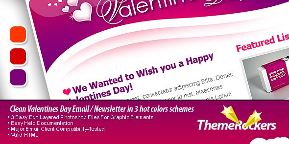 Valentines Day Clean Tri-color Email Templates EmailTemplates
