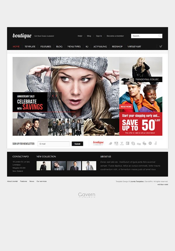 Boutique With this Joomla 2.5 & 3.0 store template you can create an ecommerc
