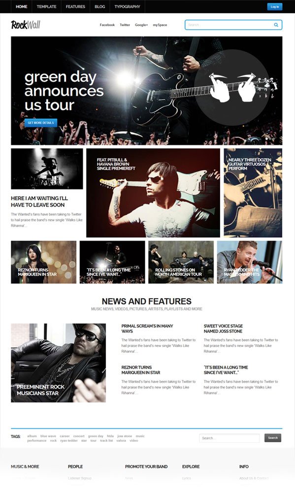 RockWall Joomla music template designed for musicians bands artist bloggers and