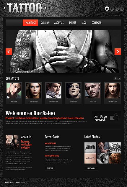 Black Tattoo Salon WordPress Theme by Elza TMT