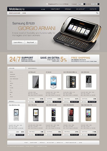 Grey & White Mobile Store osCommerce Template by Mercury osCommerce  TMT