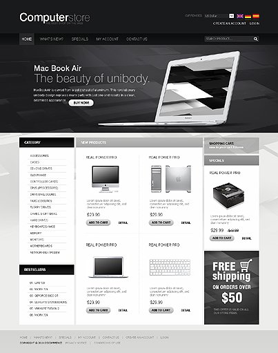 White & Black Computer Store osCommerce Template by Mercury osCommerce  TMT