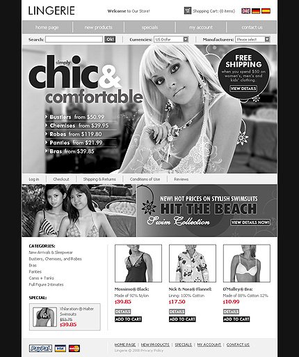 White & Grey Lingerie osCommerce Template by Lovely osCommerce  TMT