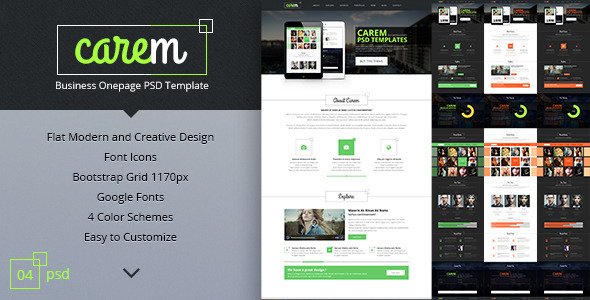 Carem - Corporate Onepage PSD Template