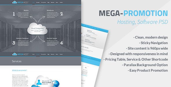 Mega - Hosting, Software Promotion PSD