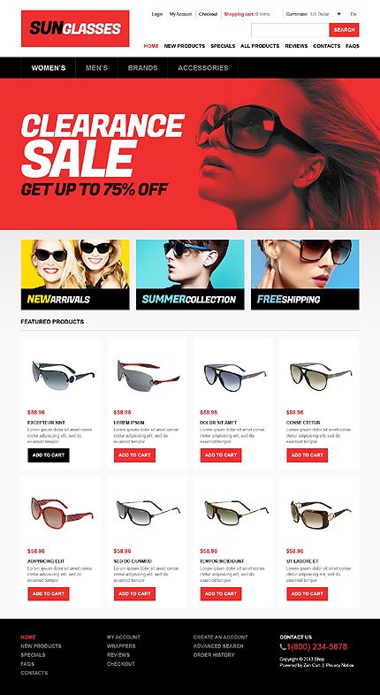 Stylish Sunglasses Store Zen Cart  TMT