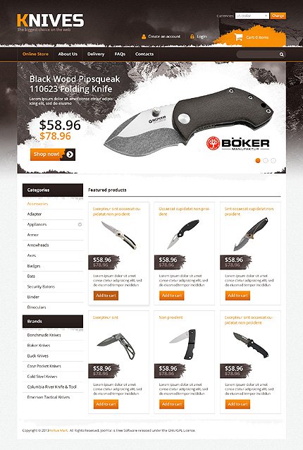 White Gun Shop VirtueMart Template by Hermes VirtueMart Templates  TMT