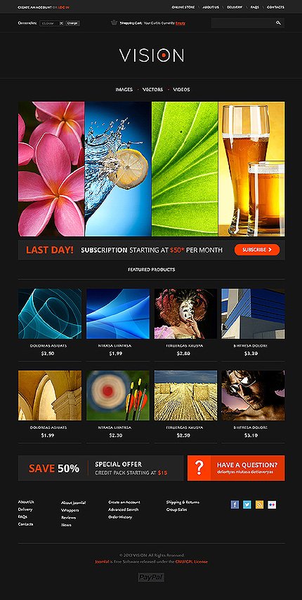 Black Stock Photo VirtueMart Template by Delta VirtueMart Templates  TMT
