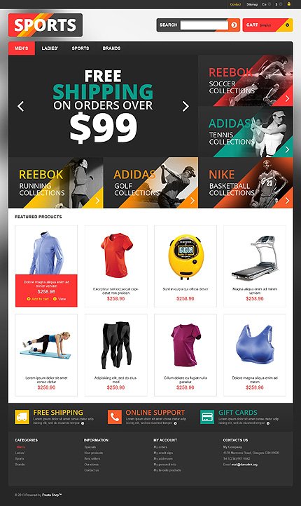 Black & White Sports Store PrestaShop Theme by Hermes PrestaShop  TMT