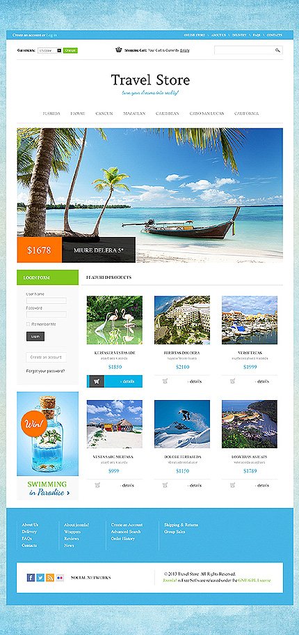 White & Cyan Travel Store VirtueMart Template by Delta VirtueMart Templates  TMT
