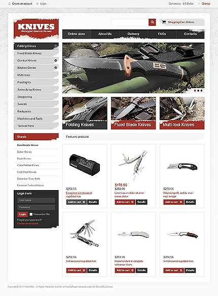 White Gun Shop VirtueMart Template by Hermes VirtueMart Templates  TMT