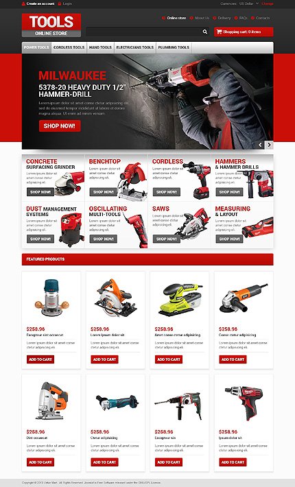 White & Black Tools & Equipment VirtueMart Theme by Hermes VirtueMart Templates  TMT