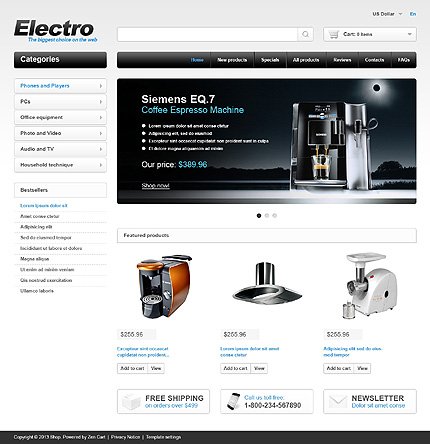 White & Black Electronics Store Zen Cart Template by Hermes Zen Cart  TMT