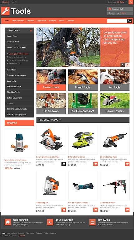 White & Black Tools & Equipment Zen Cart Theme by Hermes Zen Cart  TMT