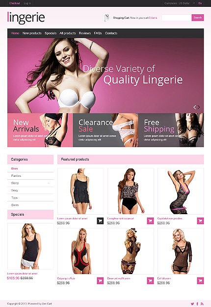 White Lingerie Zen Cart Template by Hermes Zen Cart  TMT