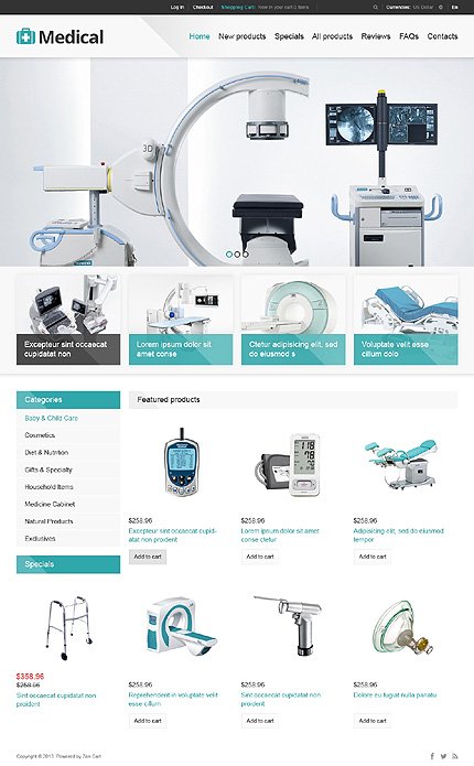 White Medical Equipment Zen Cart Template by Hermes Zen Cart  TMT