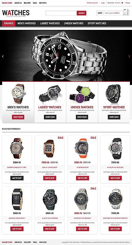 White & Black Watches VirtueMart Template by Hermes VirtueMart Templates TMT