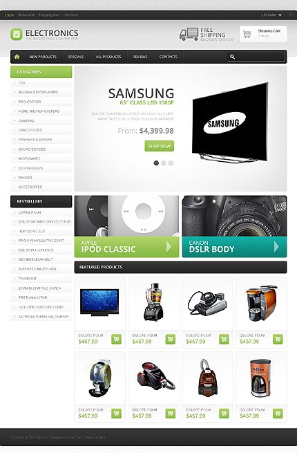 White & Black Electronics Store Zen Cart Template by Ares TMT