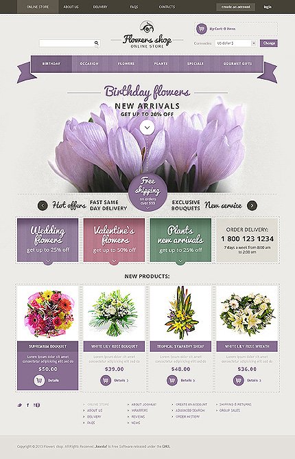 White Flower Shop VirtueMart Template by Glenn VirtueMart Templates TMT