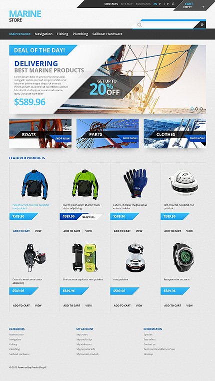 White & Grey Yachting PrestaShop Theme by Hermes TMT