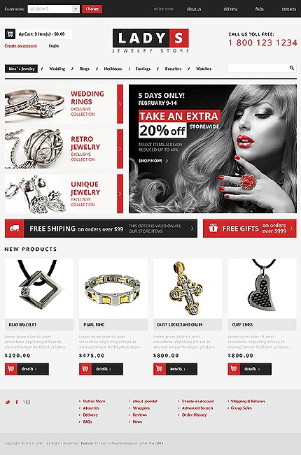 White & Grey Jewelry VirtueMart Theme by Gambit VirtueMart Templates TMT