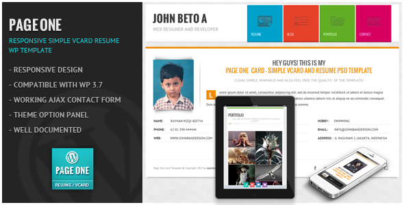 Page One - Responsive Vcard CV Resume WP Theme
 FXTheme