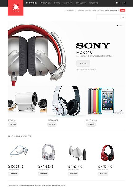 White Audio Store VirtueMart Template by Cowboy VirtueMart Templates TMT